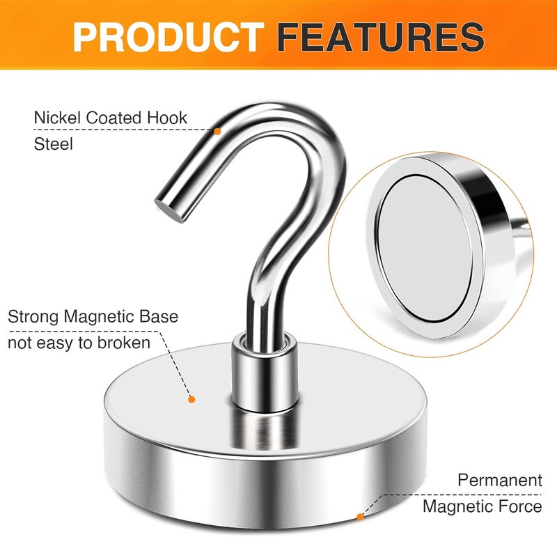 MIKEDE Strong Magnetic Hooks, 120Lbs Heavy Duty Magnetic Hooks for Cruise Cabin, Neodymium Earth Magnets with Hooks for Hanging, Super Metal Industrial Magnetic Hanger for Grill, Cruise, Storage - Image 4